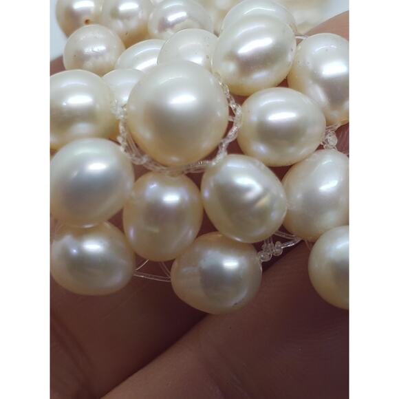 Vintage Freshwater Pearl Necklace 3 Strand & White Cluster Center woven - Picture 10 of 15
